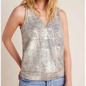 Anthropologie Sabrina Shimmer Top Large Metallic Sheer Blouse Party Evening